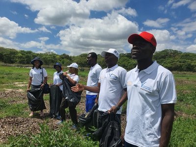 Volunteers with bags